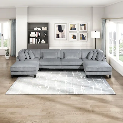 Miniatura 35 de Lexicon Sofá modular de 120 pulgadas, sofá modular de microfibra de gran tamaño de 4 plazas en forma de L, 6 almohadas decorativas y arreglo Beige