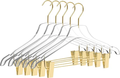 Miniatura 8 de Lucite - Perchas de acrílico transparente para pantalones y faldas de calidad, paquete de 5 con clips de metal ajustables, hechas de acrílico cromado