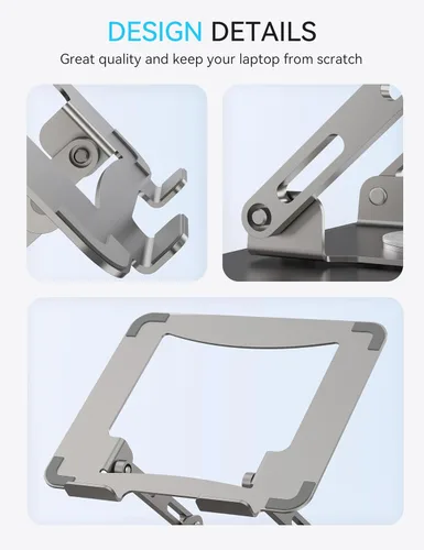 Miniatura 8 de SOUNDANCE Soporte para laptop con base giratoria de 360°, elevador ergonómico para computadora para escritorio, altura ajustable multiángulo, Gris