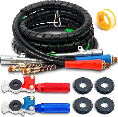 Miniatura 8 de Kit de manguera de aire ABS y energía 3 en 1 de 15 pies, envuelve línea eléctrica de 7 vías líneas de aire de goma para remolque de tractor semi
