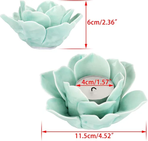 Miniatura 3 de OwnMy Portavelas de cerámica verde de flor de loto de 4.5 pulgadas para velas de té, portavelas de pétalo de loto para velas de té, soporte de vela