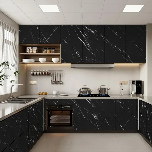 Miniatura 2 de LXCREAT Papel de contacto de mármol negro para encimera de cocina, papel tapiz mate extraíble, autoadhesivo, vinilo impermeable, rollo de 15.7 x 118
