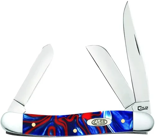 Case WR XX Cuchillo de bolsillo Patriot Kirinite Stockman Mediano artículo #11201 - (10318 SS) - Longitud cerrada: 9.08 cm azul y Red