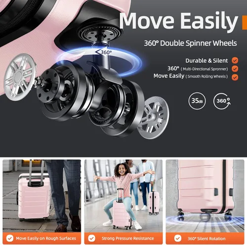 Miniatura 3 de SHOWKOO Sets de equipaje, maleta ampliable con doble ruedas, bloqueo TSA, 3pcs, RosaRebel Fun.