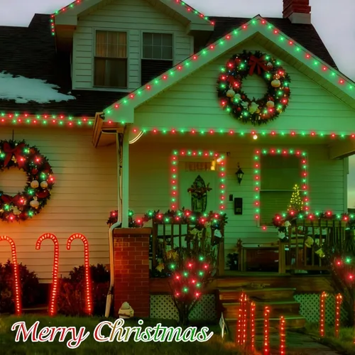 Miniatura 8 de QITONG Tira de luces rojas y verdes para exteriores, 165 pies, 500 luces LED de alambre transparente de Navidad para interiores, 8 modos de luz