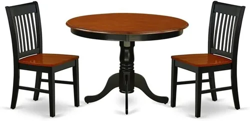 East West Furniture HLNO3-BCH-W Juego de mesa y sillas de cocina de 3 piezas contiene una mesa de comedor redonda con pedestal y 2 sillas de
