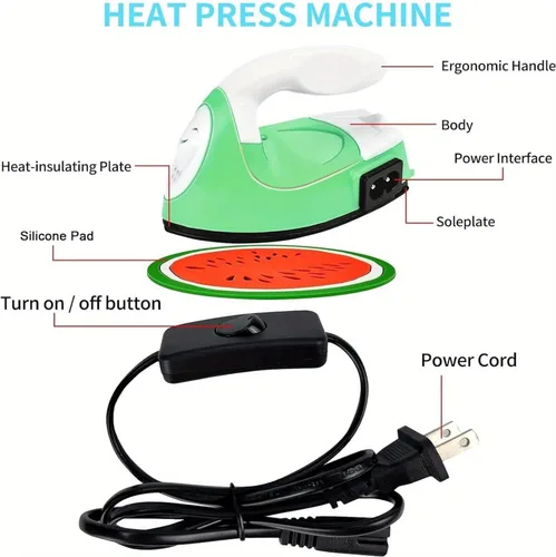 Miniatura 3 de Mini máquina de plancha de calor, mini plancha eléctrica portátil, pequeña prensa de calor, mini prensa de plancha para ropa, zapatos, bolsas