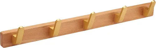 Miniatura 8 de Perchero de pared montado, estante de gancho de madera de nogal resistente con 5 ganchos dobles de metal para colgar abrigos, colgador de abrigos