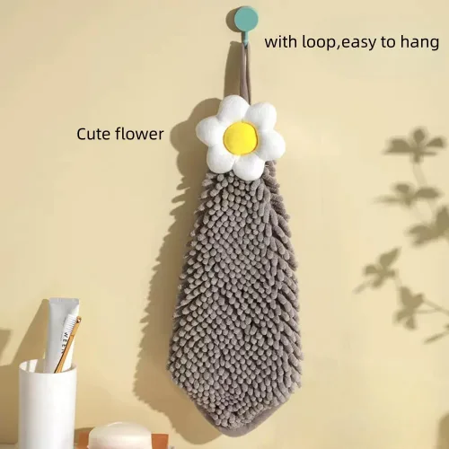 Miniatura 6 de Paquete de 3 toallas de mano de felpilla de animales con lazo Haning, toallas de mano de flores para cocina y baño, toalla de baño de manos