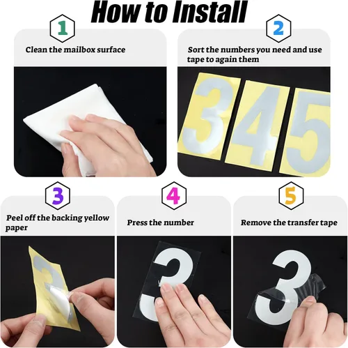Miniatura 7 de Números reflectantes para buzón para exteriores – 30 calcomanías impermeables para números de buzón, grandes de 3 pulgadas, autoadhesivos, números