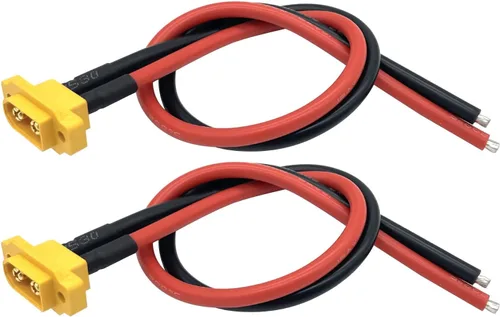 2 unidades Amass XT60E-M - Conector de batería macho montable, conector de montaje en panel XT60 con cable de 11.8 in para batería RC Lipo FPV