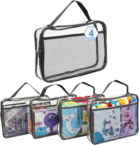 Miniatura 12 de Juego de 4 bolsas de almacenamiento de juguetes con cremallera para niños y niñas, bolsas organizadoras grandes de PVC con bolsillos laterales
