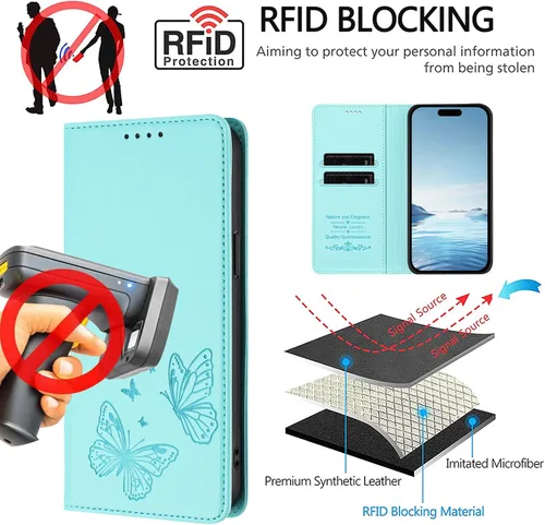 Miniatura 47 de Butterfly Embossed Leather Wallet Flip Case for Motorola Moto E22i 4G, Magnetic Closure, RFID Blocking Cover, Card Holder Black.