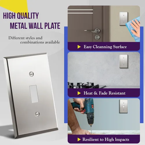 Miniatura 4 de ENERLITES Placa de Pared Metálica para Interruptor de Luz de Palanca, Acero Inoxidable 201, Resistente a la Corrosión, Tamaño Estándar 1-Gang 4.50