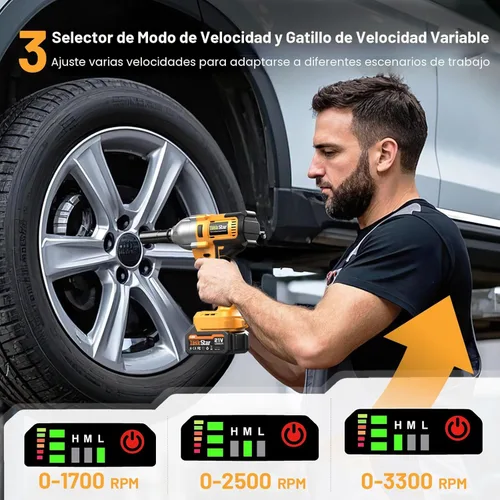 Miniatura 2 de TaskStar Llave de impacto inalámbrica de 740 pies-libras (1000N.m) 3300RPM pistola de impacto de alto par de 1/2 pulgada, destornillador de impacto