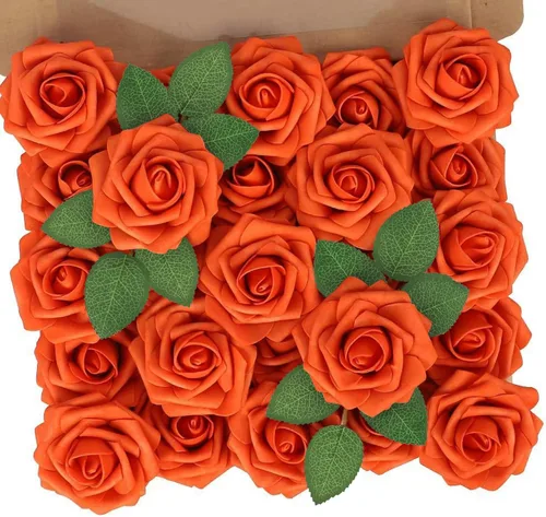 Miniatura 21 de N&T NIETING 25 unidades de flores artificiales, Rosas de espuma artificial de sensación real al tacto, decoración para boda, dama de honor, ramo