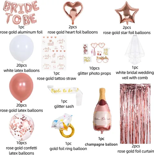 Miniatura 2 de EFAILY Decoraciones para Despedida de Soltera - Kit de Decoración y Suministros para Fiesta Nupcial de Oro Rosa, Banda de Novia, Velo, Tatuajes