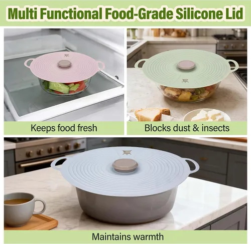 Miniatura 7 de Tapas de silicona para cuencos, 3 unidades, cubierta contra salpicaduras de microondas con 3 tamaños, tapas reutilizables resistentes al calor, se