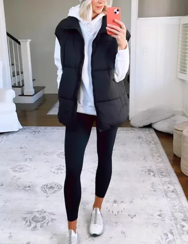 Miniatura 7 de APAFES Chaleco acolchado de invierno para mujer, ligero, cuello alto, manga corta, acolchado, con bolsillos