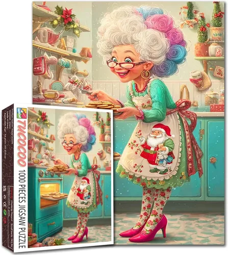 Miniatura 25 de Rompecabezas de mujer vieja de 1000 piezas para adultos, familias (niña, dama, pizza, naipe, vino tinto, amigas) piezas que encajan perfectamente