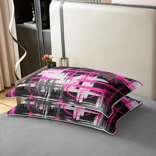 Miniatura 6 de jejeloiu Juego de ropa de cama de color rosa intenso, negro y gris, tamaño individual, juego de funda de edredón de arte abstracto para niños, funda
