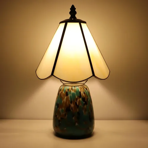 Miniatura 7 de Tiffany Style Stained Glass Table Lamp 12 Inch - Milky White Mushroom Lamp, 7X7X12 Inch,Mini Night Light, Glass Base, Accent Light,E12 Bulb