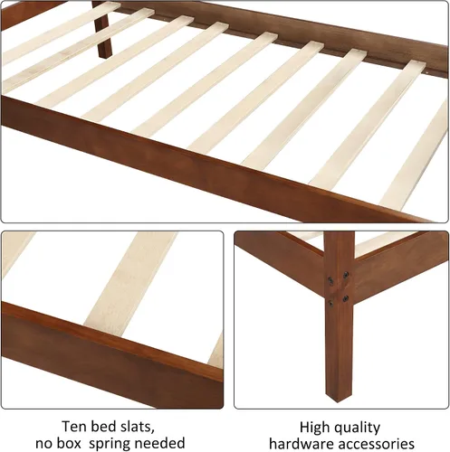 Miniatura 5 de MERITLINE Cama de plataforma de tamaño individual con cabecero y estribo, marco de cama de madera, no necesita somier, nogal