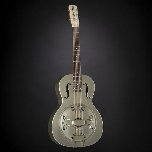 Miniatura 9 de Gretsch G9201 Honey Dipper - Guitarra resonadora de 6 cuerdas con diapasón de latón y diapasón Padauk (diestro, techo de casa con bomba desgastada)