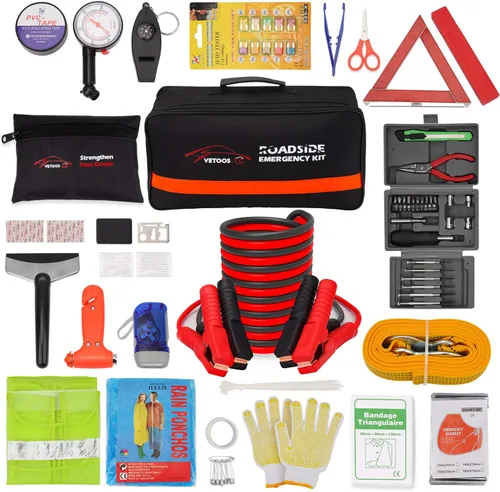 Miniatura 8 de Kit de emergencia en carretera para automóvil con cables de puente, kits de asistencia lateral de seguridad para vehículos, kit de automóvil
