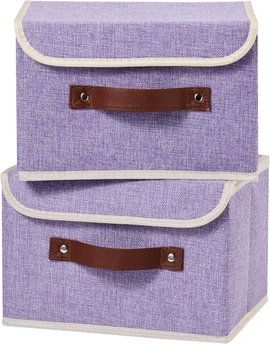 Miniatura 37 de Cajas de almacenamiento con tapa, contenedores de almacenamiento de tela de lino y algodón, contenedores organizadores, cestas decorativas plegables