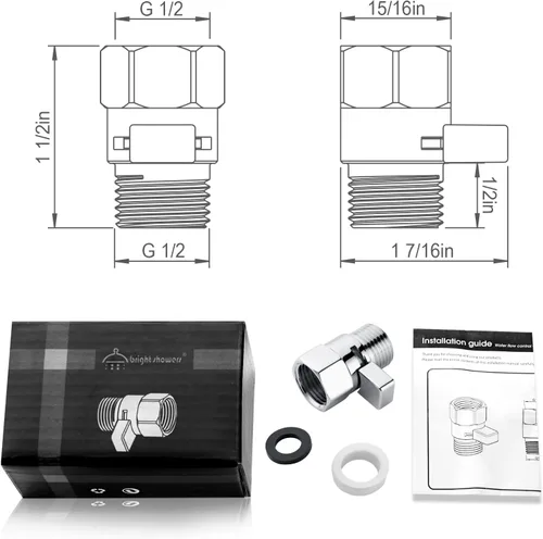 Miniatura 7 de BRIGHT SHOWERS Válvula de Control de Flujo de Agua, Válvula de Agua de Ducha de Latón con Manija y Palanca, Regulador de Flujo Ahorrador de Agua