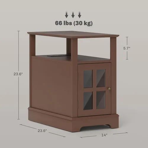 Miniatura 3 de HOMCOM Mesa auxiliar con estación de carga, mesa auxiliar estrecha con puertos USB y tomas, mesa pequeña con almacenamiento oculto y estante abierto