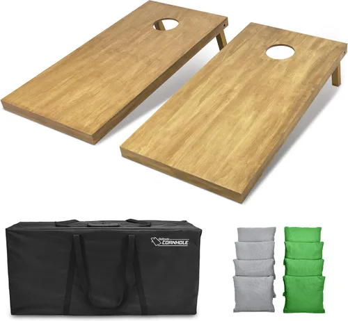 Miniatura 61 de GoSports 4 ft x 2 ft Regulation Size Wooden Cornhole Boards Set with Light Brown Finish - Includes Carrying Case and Bean Bags Negro- gris