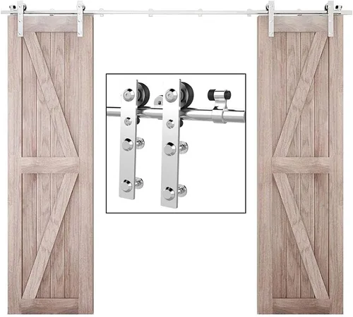 Miniatura 40 de TSMST Kit de herrajes para puerta corrediza de granero de 6.6 pies, riel de puerta de granero resistente de acero inoxidable para montaje superior