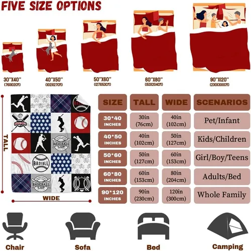 Miniatura 7 de Manta de franela a cuadros de béisbol, ligera, suave, para jugadores de béisbol, amantes de los deportes, regalos del equipo de béisbol para niños