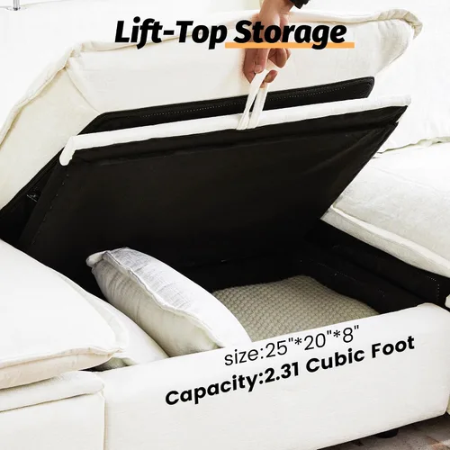 Miniatura 5 de Sofá reclinable eléctrico de gran tamaño, sofá reclinable de chenilla blanco crema con reposacabezas ajustable, almohadas, juego de muebles