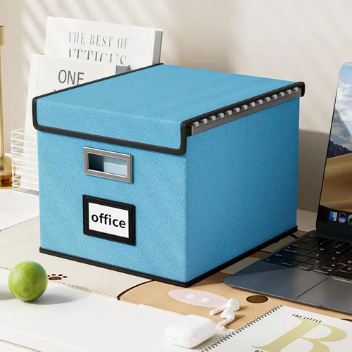 Miniatura 5 de Cajas Organizadoras Decorativas para Archivos con Tapas, Cajas de Archivo Colgantes de Lino, Sistema de Archivado Decorativo para el Hogar/Oficina