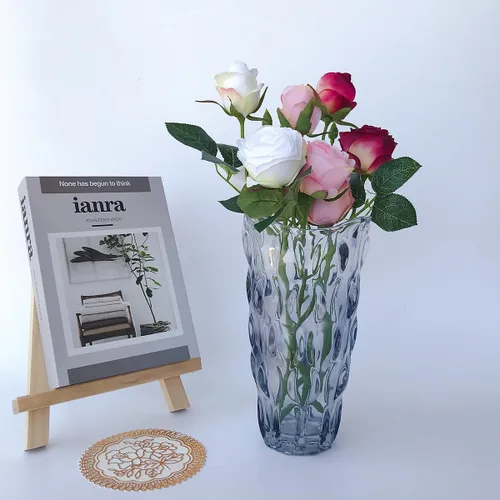 Miniatura 5 de Florero de Cristal de Flores Irrompible de 2.4 libras, 9.5 pulgadas, florero brillante, estilo bohemio, para centros de mesa, cocina, oficina, sala