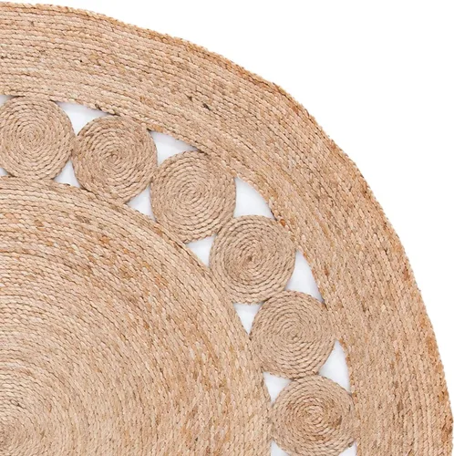 Miniatura 5 de Alfombra redonda de yute tejida a mano, diseño de círculo, alfombra beige natural (2 x 2 pies)