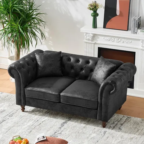 Miniatura 7 de Sofá de dos plazas con tapicería de cuero aireado y acolchado, sofá de brazo enrollado con 2 almohadas, decoración para sala de estar, apartamento