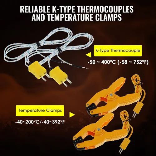Miniatura 4 de Termómetro de termopar tipo K (-50 ~ 2,372.0 °F), medidor de temperatura digital de doble canal con 2 abrazaderas de temperatura y sensores de sonda