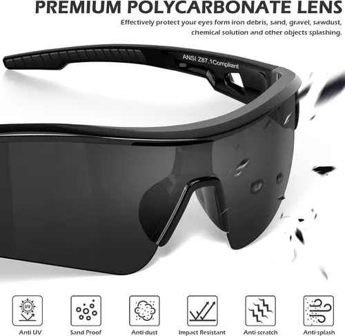 Miniatura 3 de OXG Juego de 3 gafas de seguridad para trabajo para hombres y mujeres, ANSI Z87.1 gafas protectoras resistentes a arañazos e impactos para industria