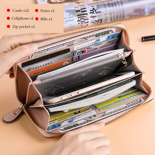 Miniatura 4 de Cartera para mujer cartera grande para teléfono celular bolsillo largo para tarjetas monedero monedero bloqueo RFID con cremallera bolso de mano