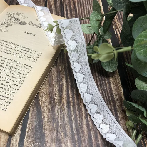 Miniatura 6 de Ribete de encaje elástico de 1 pulgada, cinta de encaje con patrón de corazón de 10 yardas de largo, ribete de encaje blanco para proyectos