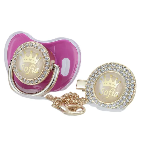 Miniatura 16 de Juego de Chupete y Clip Personalizado con Nombre en Oro Rosa con Brillos, Regalo Ideal para Baby Shower, Sesión de Fotos de Recién Nacido y Recuerdo