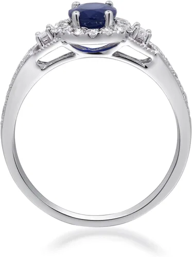 Miniatura 3 de Gin & Grace Anillo de zafiro azul genuino de oro blanco de 14 quilates con diamantes para mujer. Joyas hechas a mano de zafiro con forma de óvalo