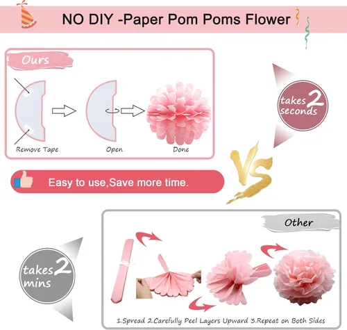 Miniatura 5 de Decoraciones de cumpleaños de oro rosa para mujeres y niñas, decoraciones de fiesta rosa, pancarta de feliz cumpleaños, 6 flores de tejido