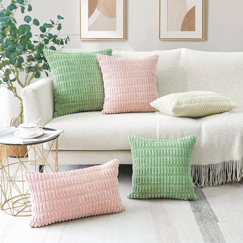 Miniatura 3 de OTOSTAR Paquete de 2 fundas de almohada decorativas de pana de 18 x 18 pulgadas, suaves, estilo bohemio, a rayas, cuadradas, estilo rural, para Rosa