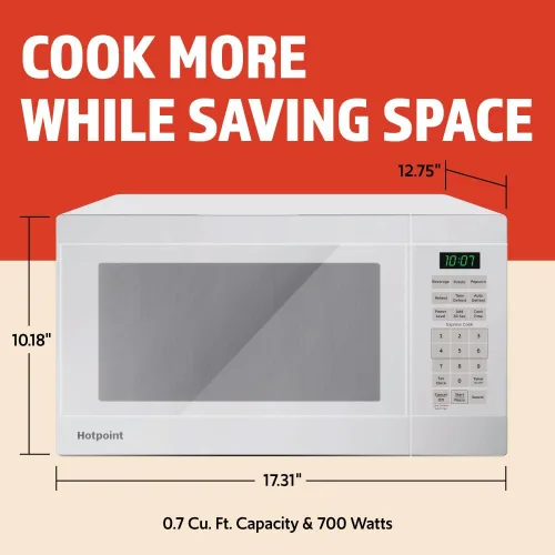 Miniatura 2 de Hotpoint RES1072DTWW - Horno microondas con capacidad de 0.7 pies cúbicos, color blanco