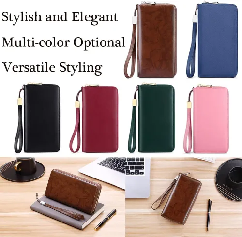 Miniatura 6 de DKKD Cartera unisex antifraude de tarjetas de crédito con múltiples compartimentos, cartera para mujer, con bloqueo Rfid, de piel auténtica, 24